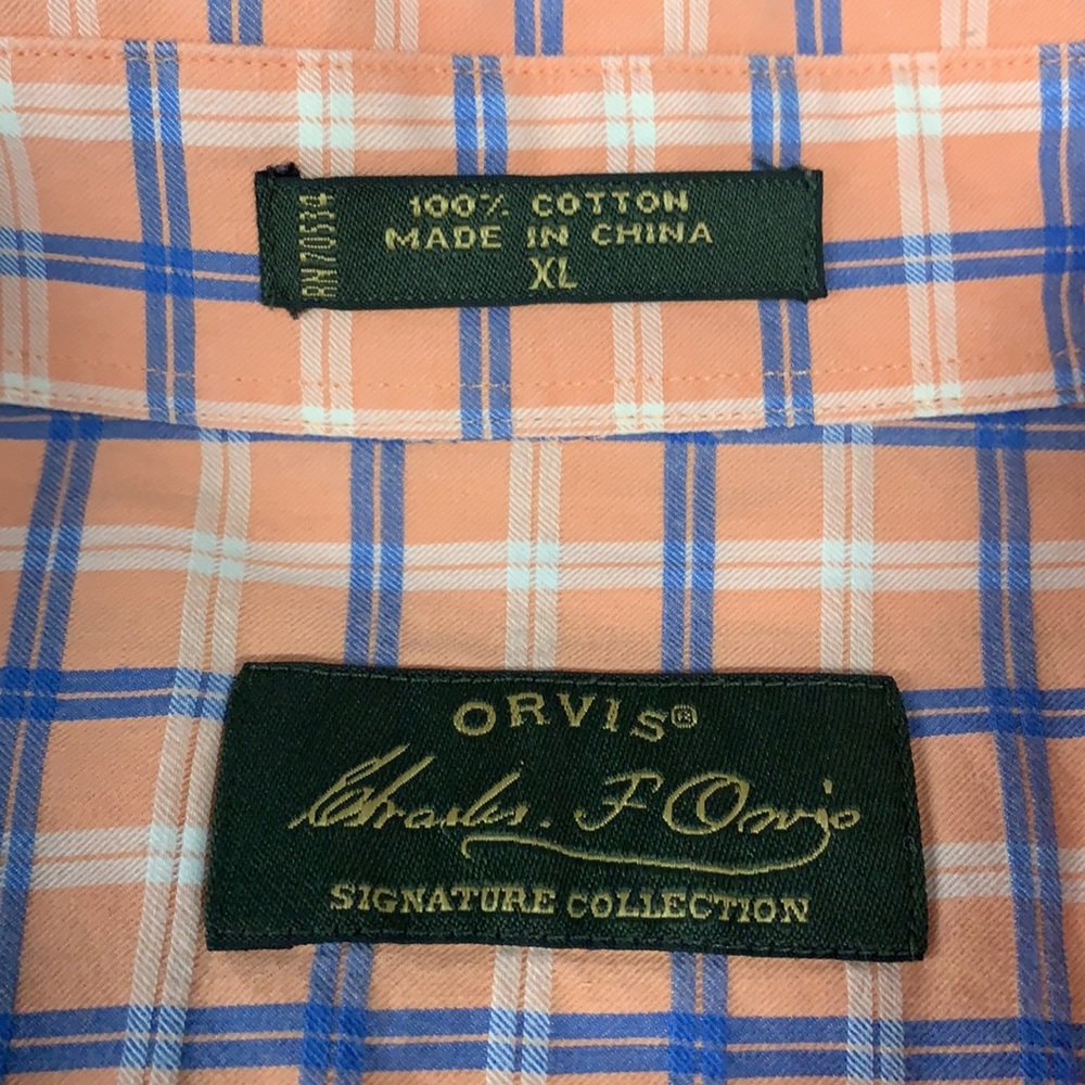 Orvis Orange Blue White Oxford Button Down Cotton Long Sleeve Shirt XL X-Large - Picture 7 of 8